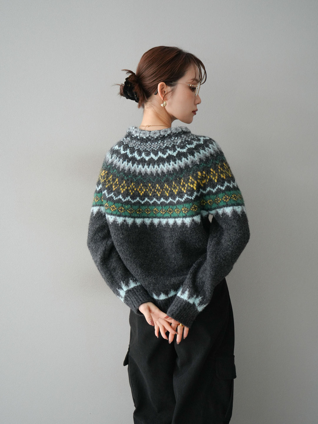 [予約]ウールタッチ求心柄オーバーニットプルオーバー/gray