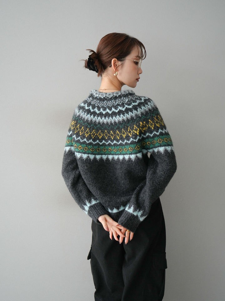 [予約]ウールタッチ求心柄オーバーニットプルオーバー/gray