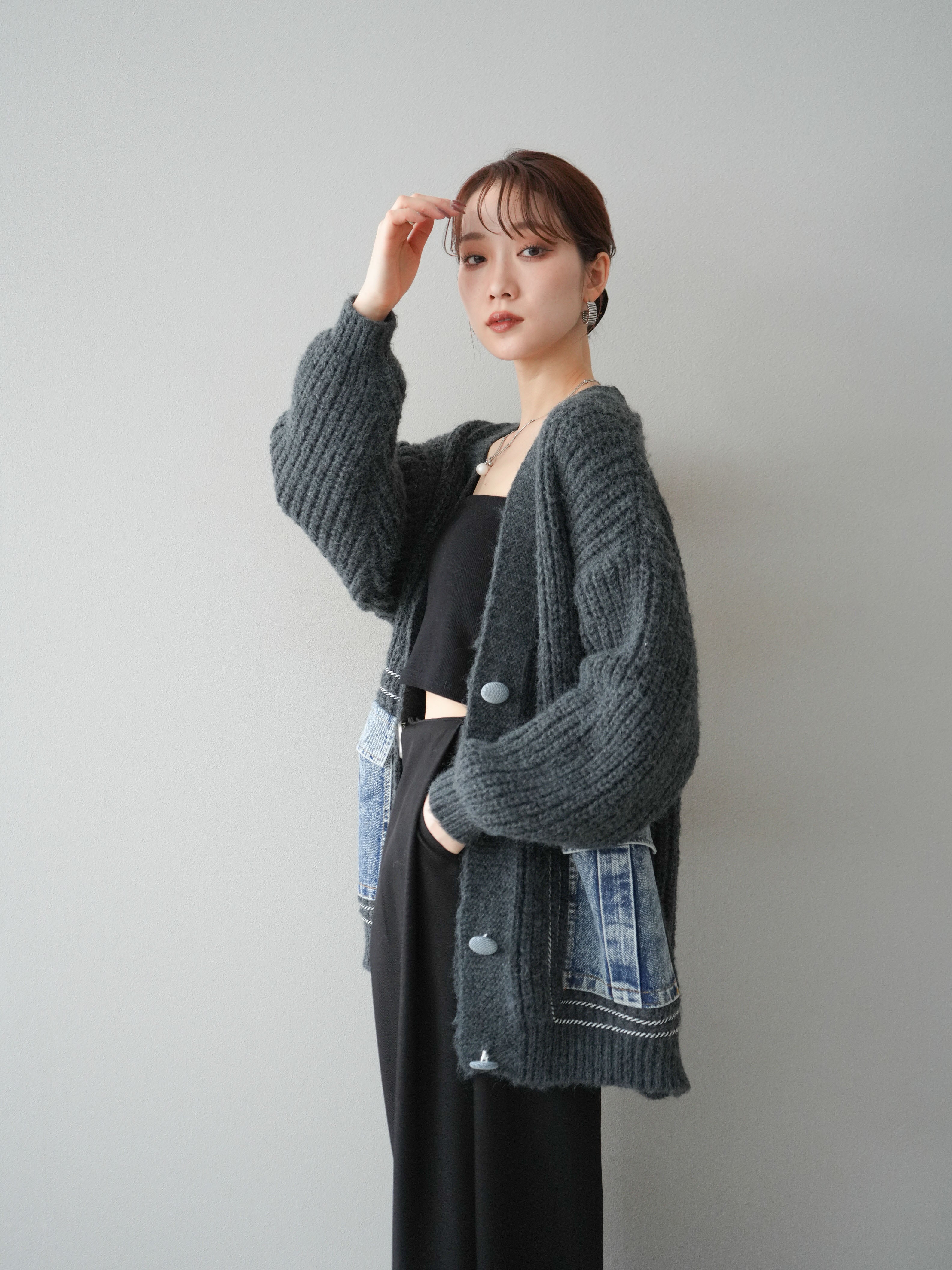 予約]デニムポケットハンドステッチカーディガン/gray – Lumier