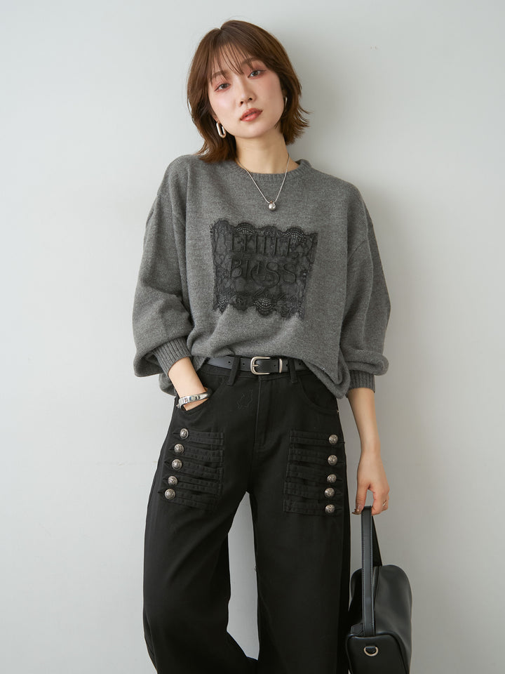 [SET]アルパカタッチ刺繍レースロゴニットプルオーバー+アルパカタッチ刺繍レースロゴニットプルオーバー(2set)