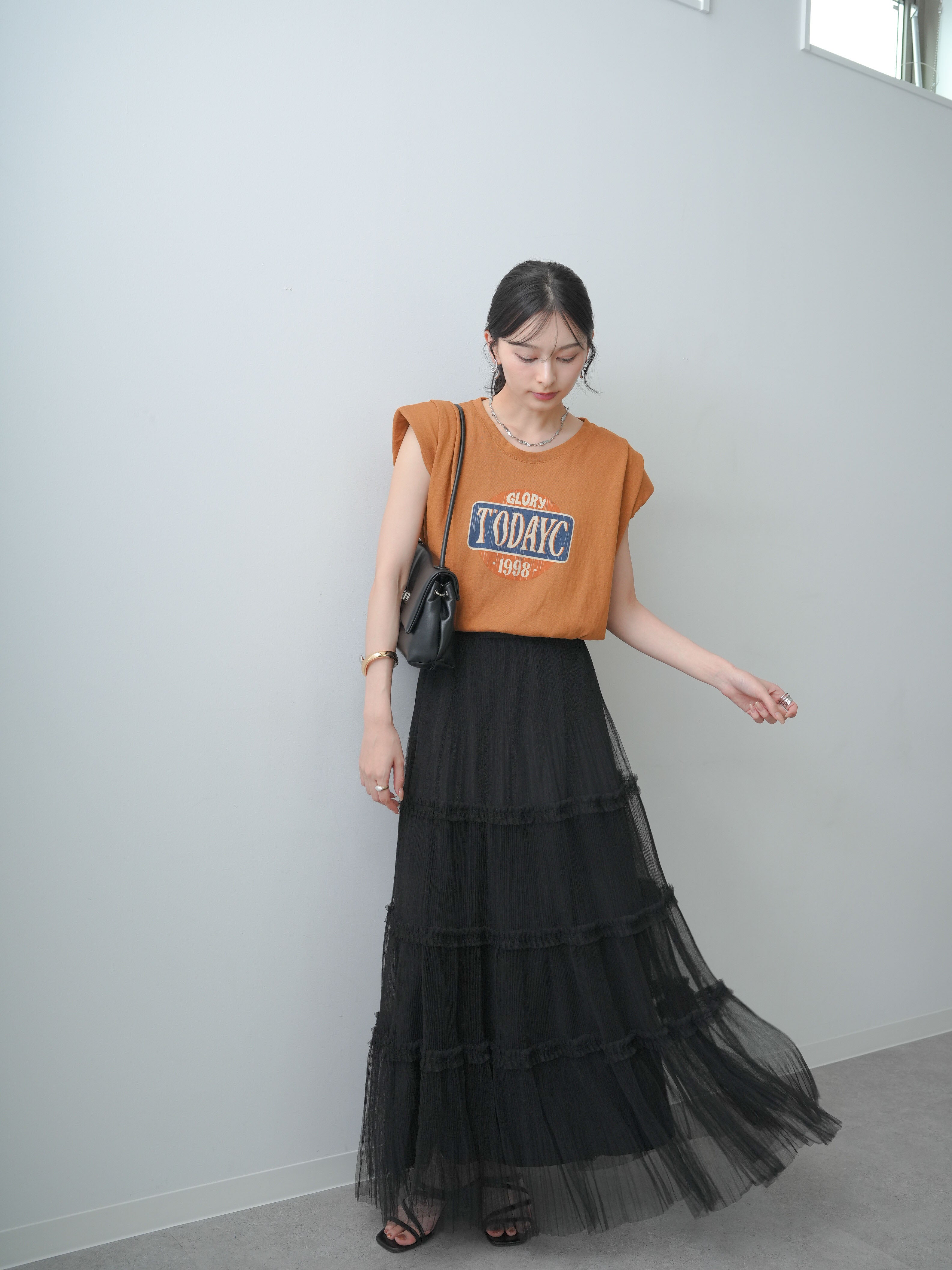 SET]ヴィンテージロゴドロストTEE+ホイップチュールティアードフレア