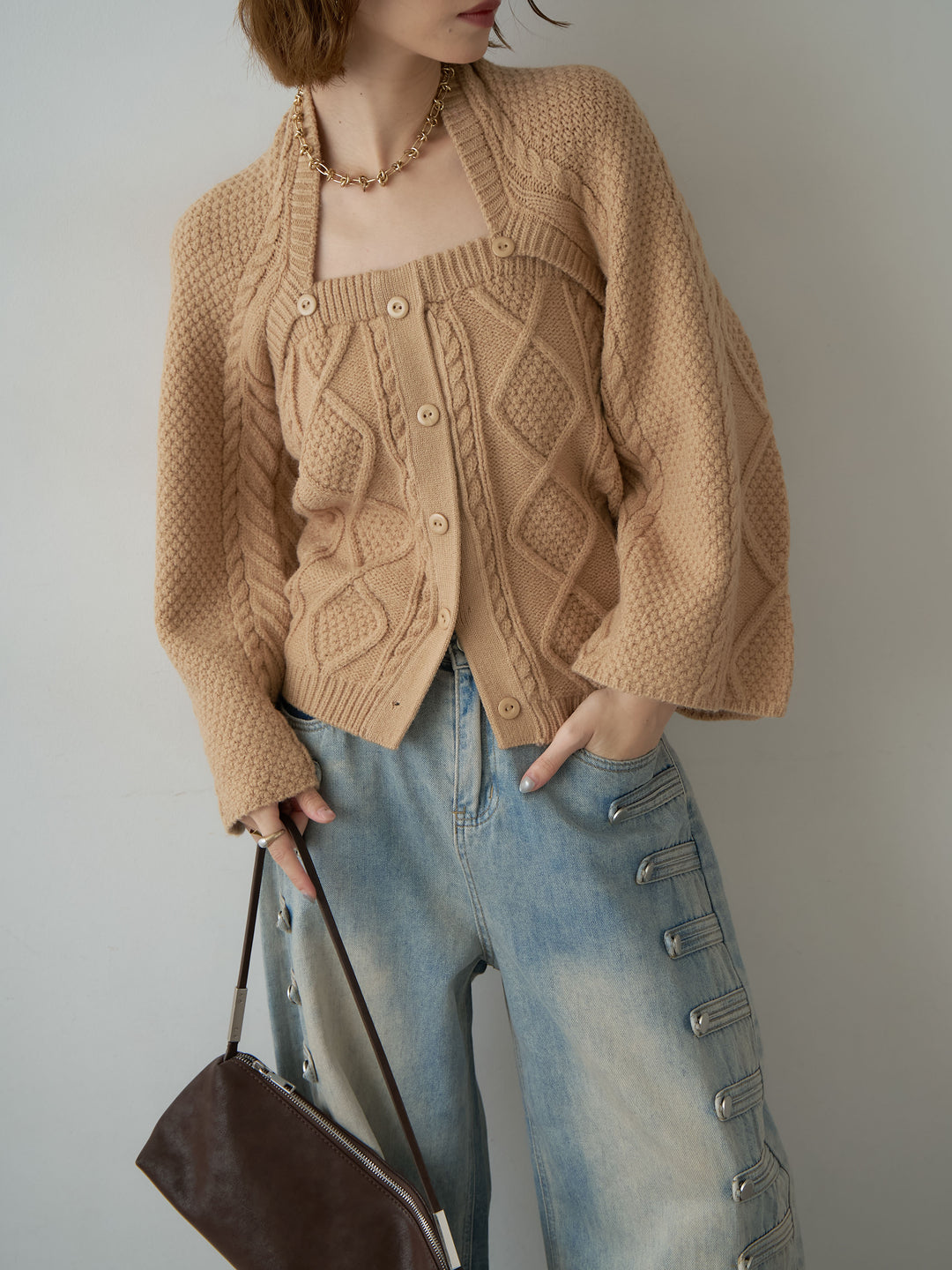 [SET]ケーブルベアトップ＆ボレロSET UP(2SET)+ナポレオンライトウォッシュワイドデニム(2set)
