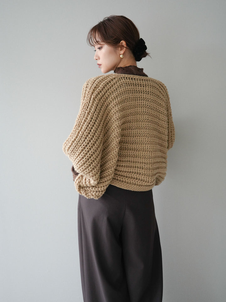 [SET]ローゲージ畦編みドルマンニットボレロ+選べるアクセセット(2set)