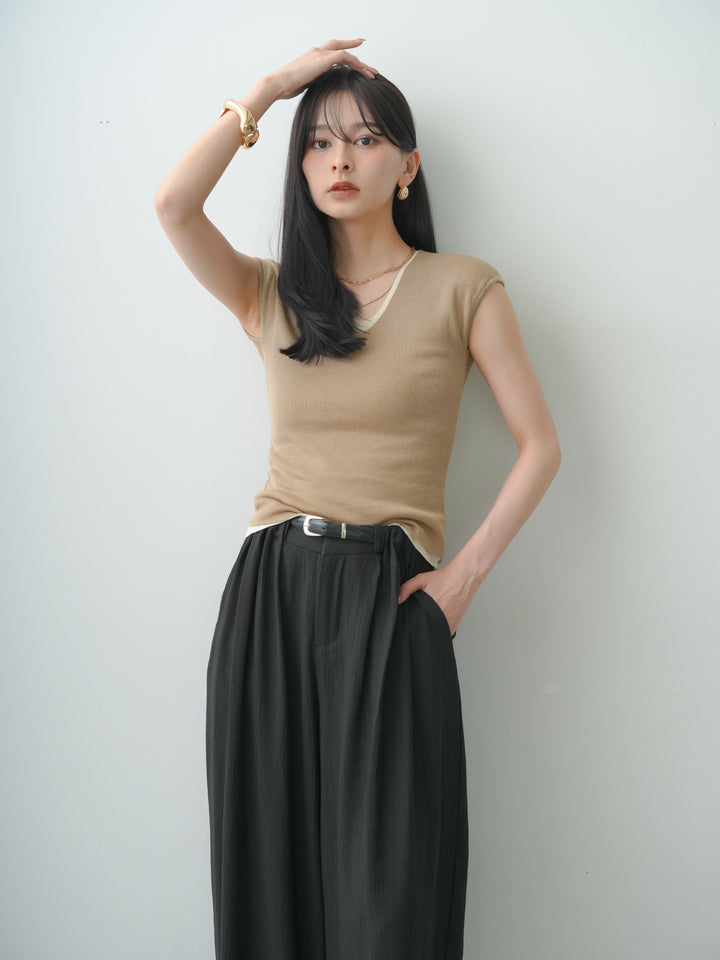 [予約]フロントレイヤードVネックニットトップス/beige