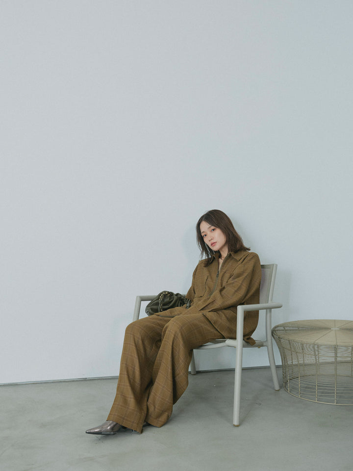 【Allure】[SET]杢チェックZIPシャツジャケット+杢チェックZIPシャツジャケット(2set)