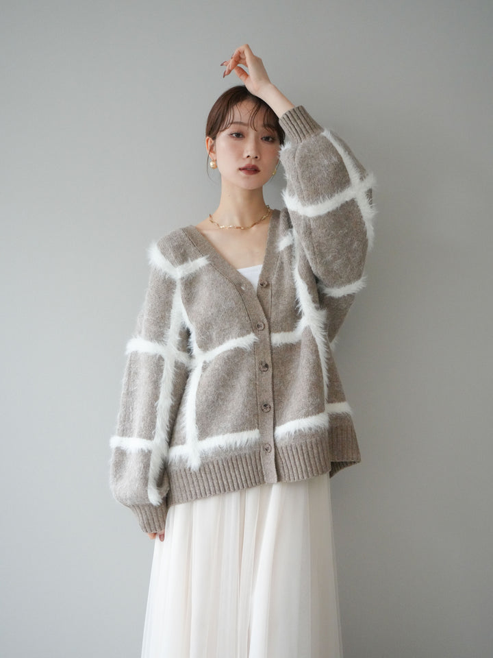 [予約]ミックスシャギーチェックカーディガン/beige