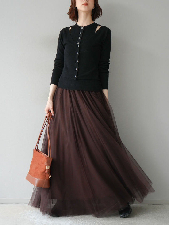 [予約]レイヤードデザインニットカーディガン/ブラック