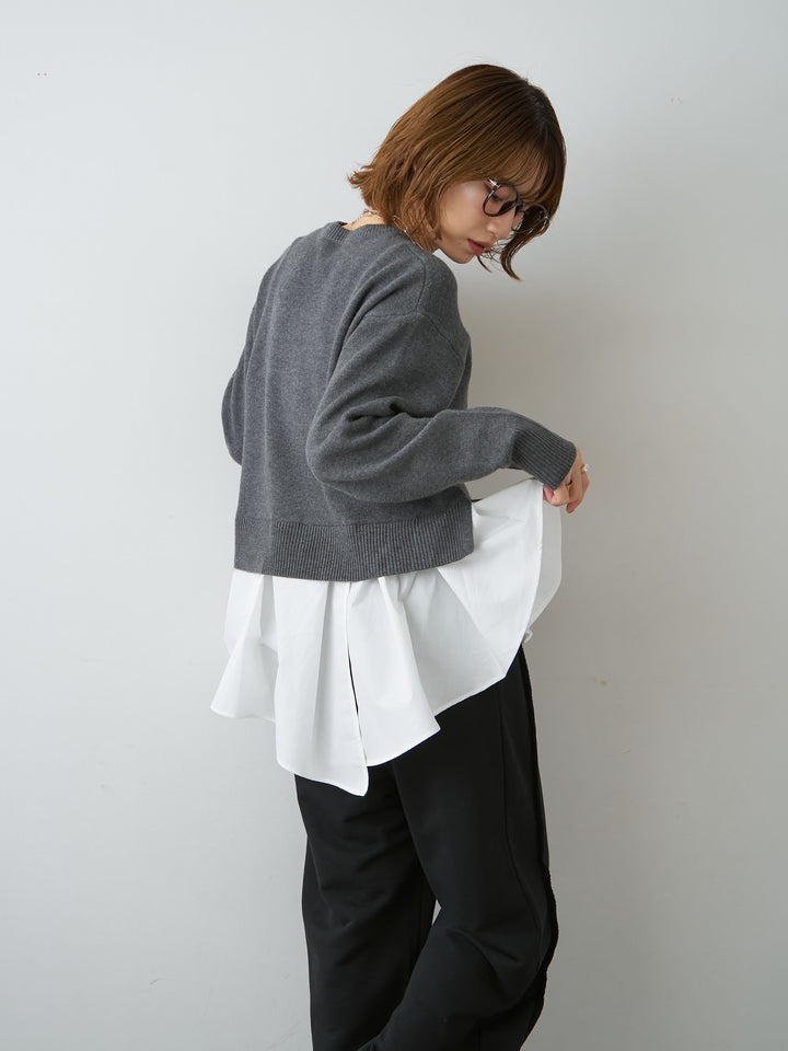 [SET]アシンメトリーシャツレイヤードニットプルオーバー+選べるアクセセット(2set)