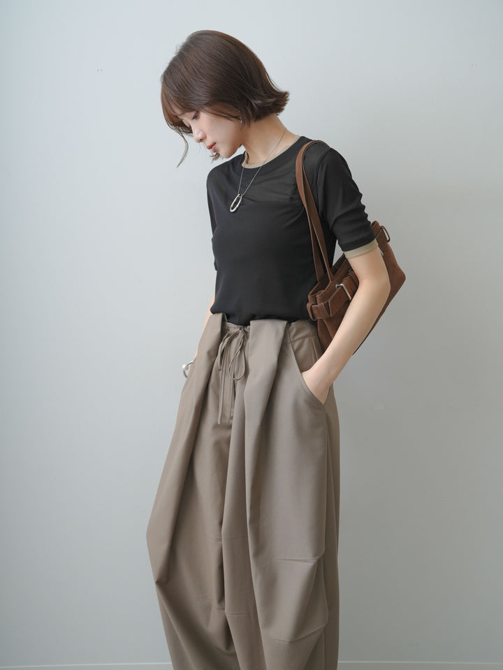 [予約]トリムレイヤードシアー半袖トップス/black
