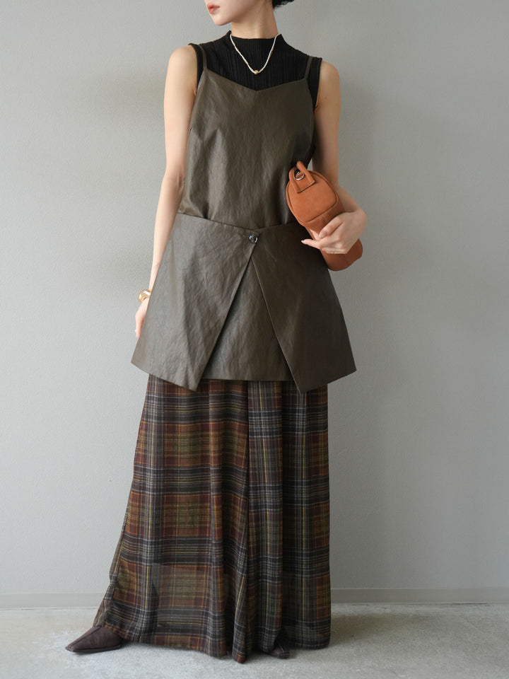 [予約]レイヤードレザーキャミソールチュニック/ブラウン