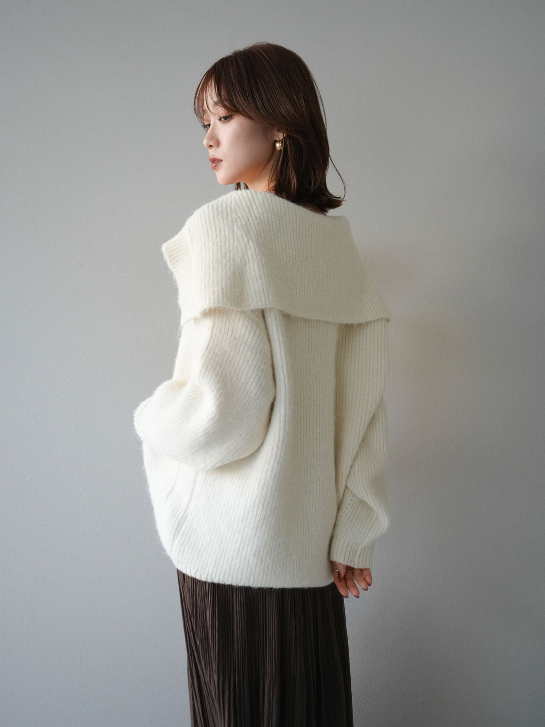 [予約]襟付きボタンオーバーニットカーディガン/ivory