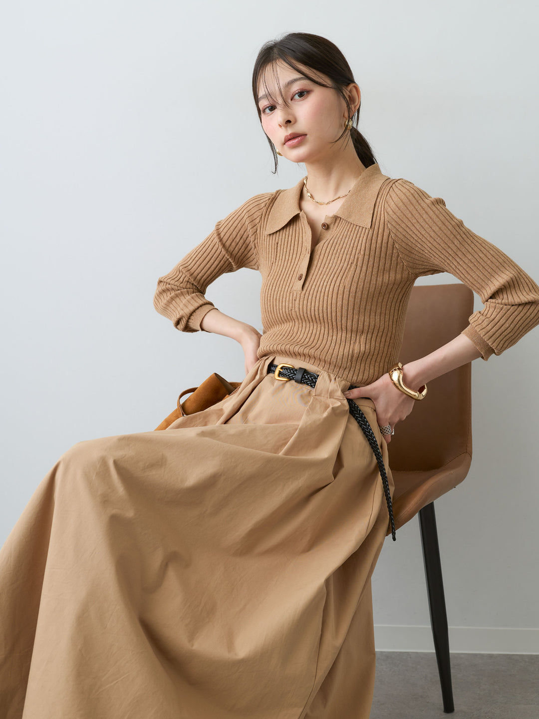 [予約]ニットコンビフレアワンピース/beige