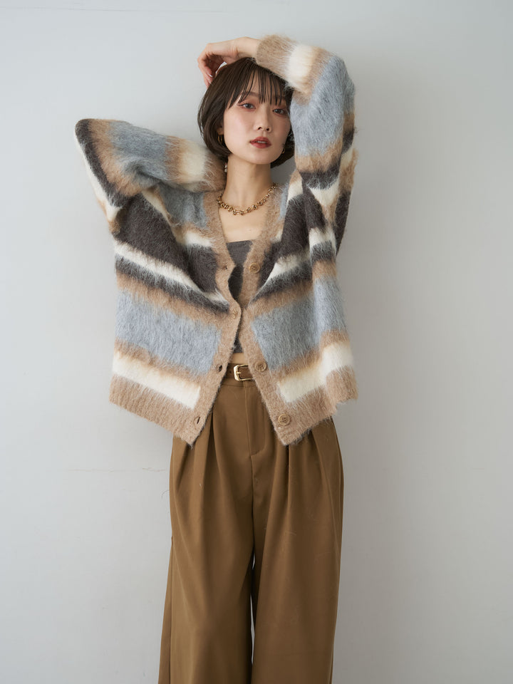 [予約]カラフルシャギーボーダーカーディガン/beige