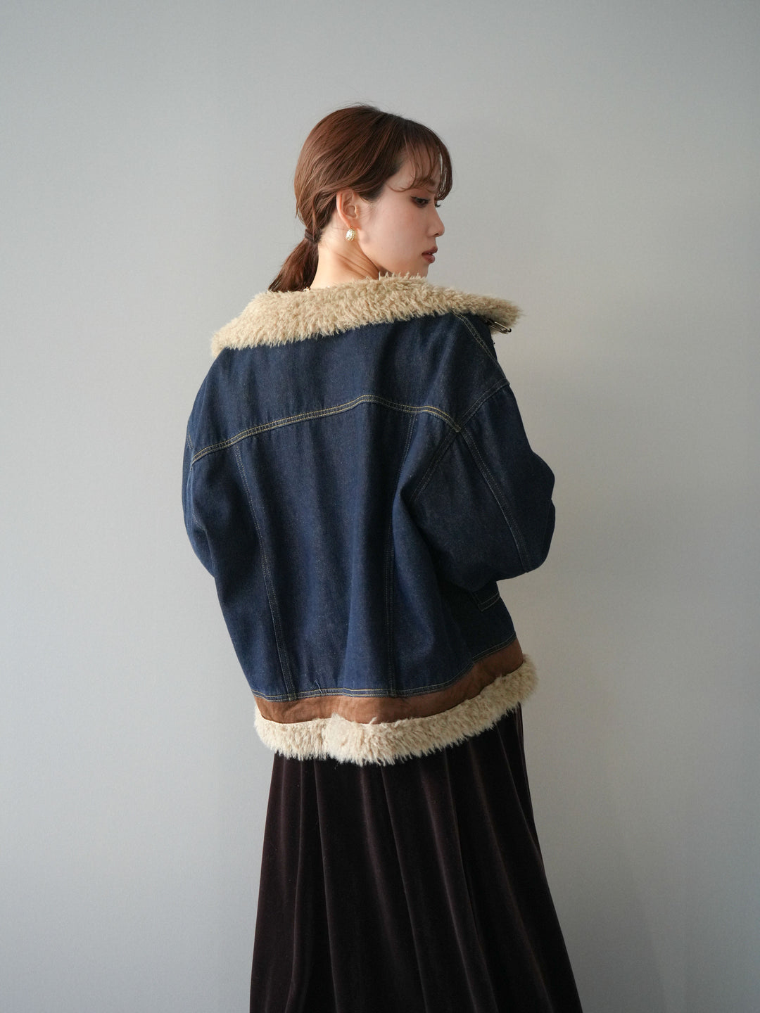 [予約]スタンドカラーファー×デニムジャケット/indigo