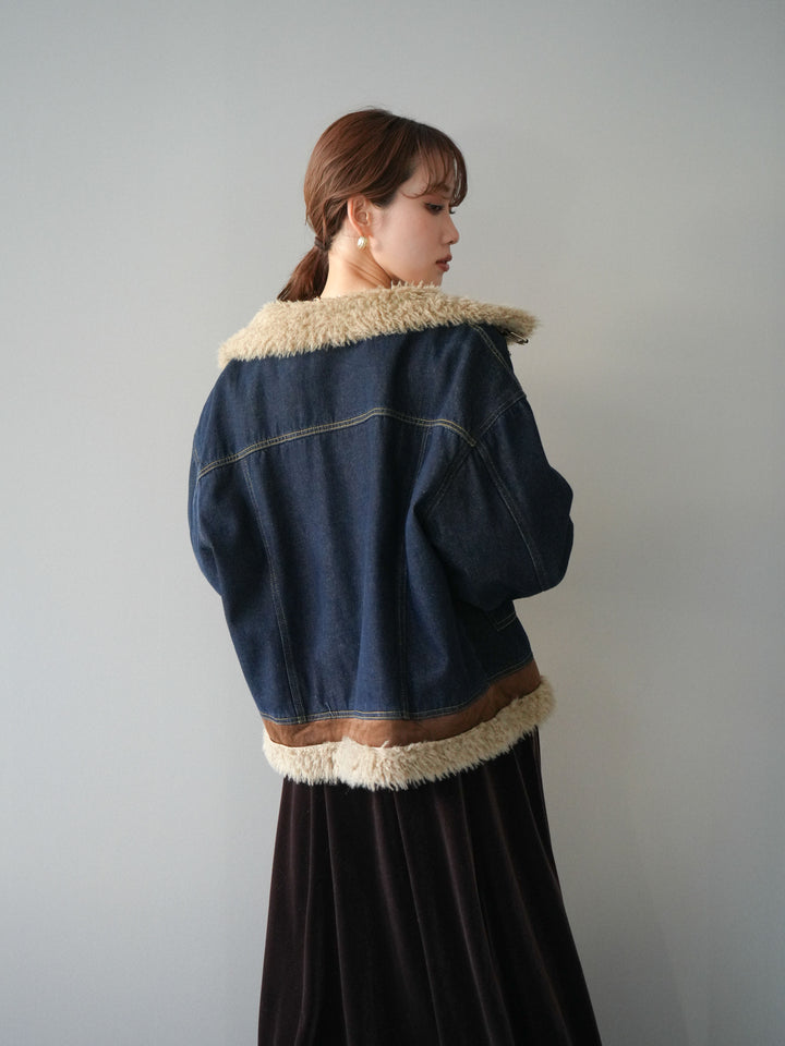 [予約]スタンドカラーファー×デニムジャケット/indigo
