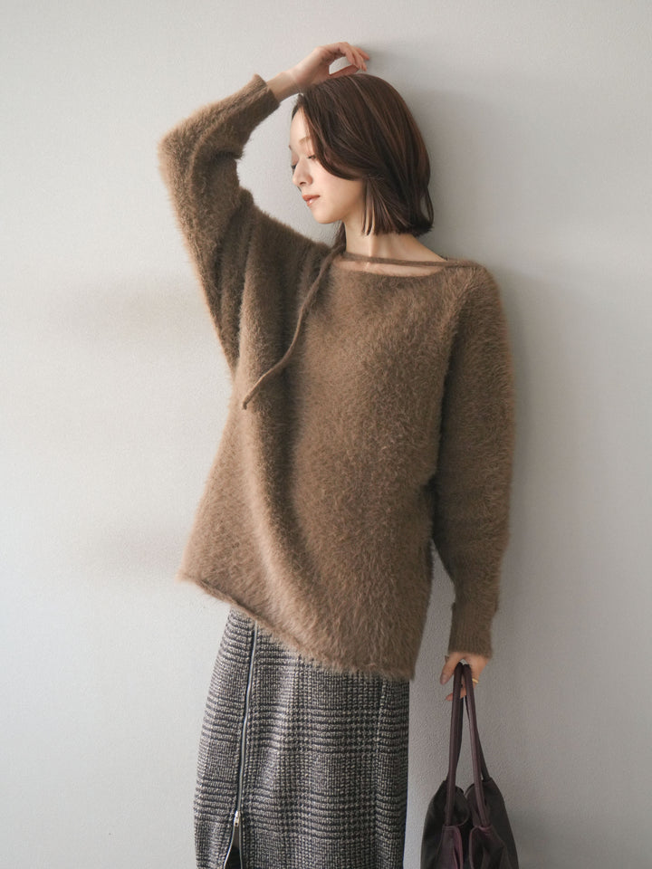 [予約]紐付きシャギーニットプルオーバー/camel