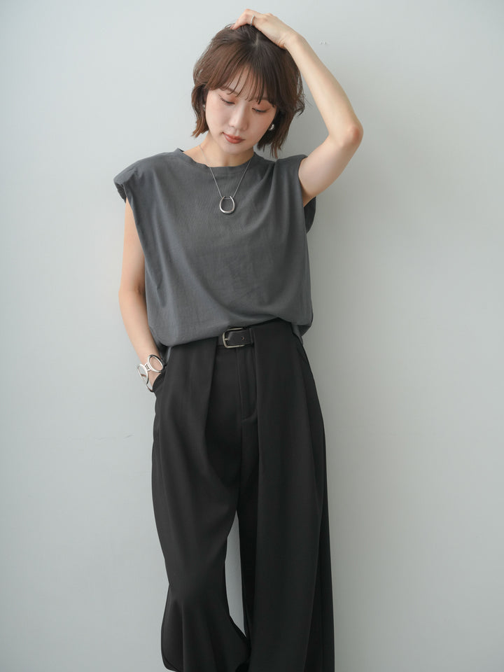[SET]ショルダーパッドフレンチTEE+ベルトループデザインワイドパンツ(2set)