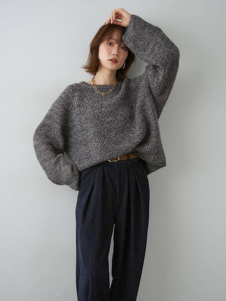 [予約]メランジクルーネックワイドプルオーバー/navy
