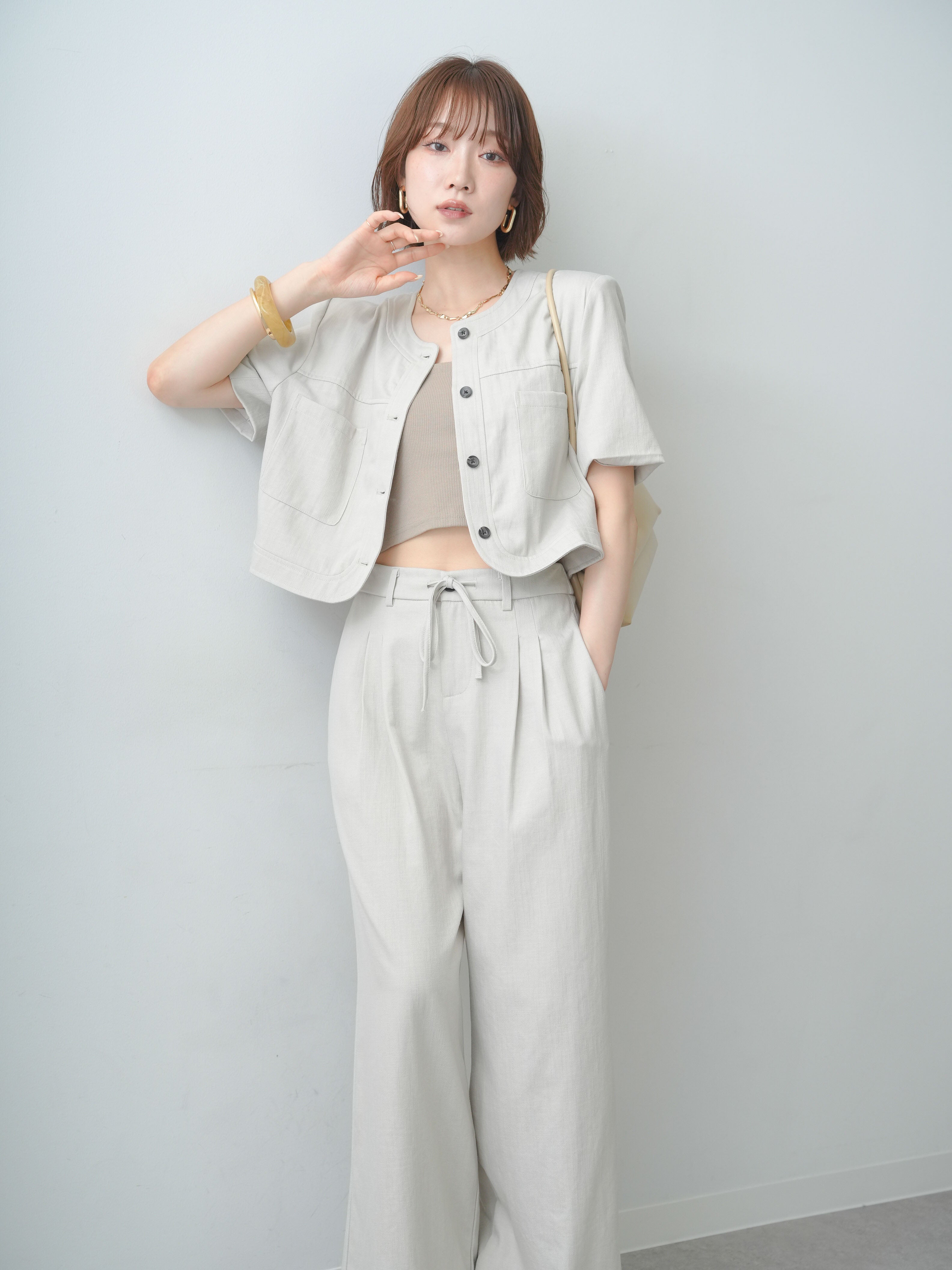 SET]ダブルポケットハーフショートジャケット+ダブルタックストレート