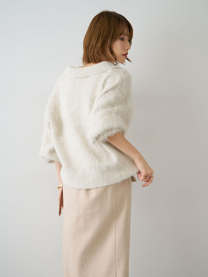 [SET]ヘンリーシャギーニットトップス+メルトンフラップ付ストレートスカート(2set)