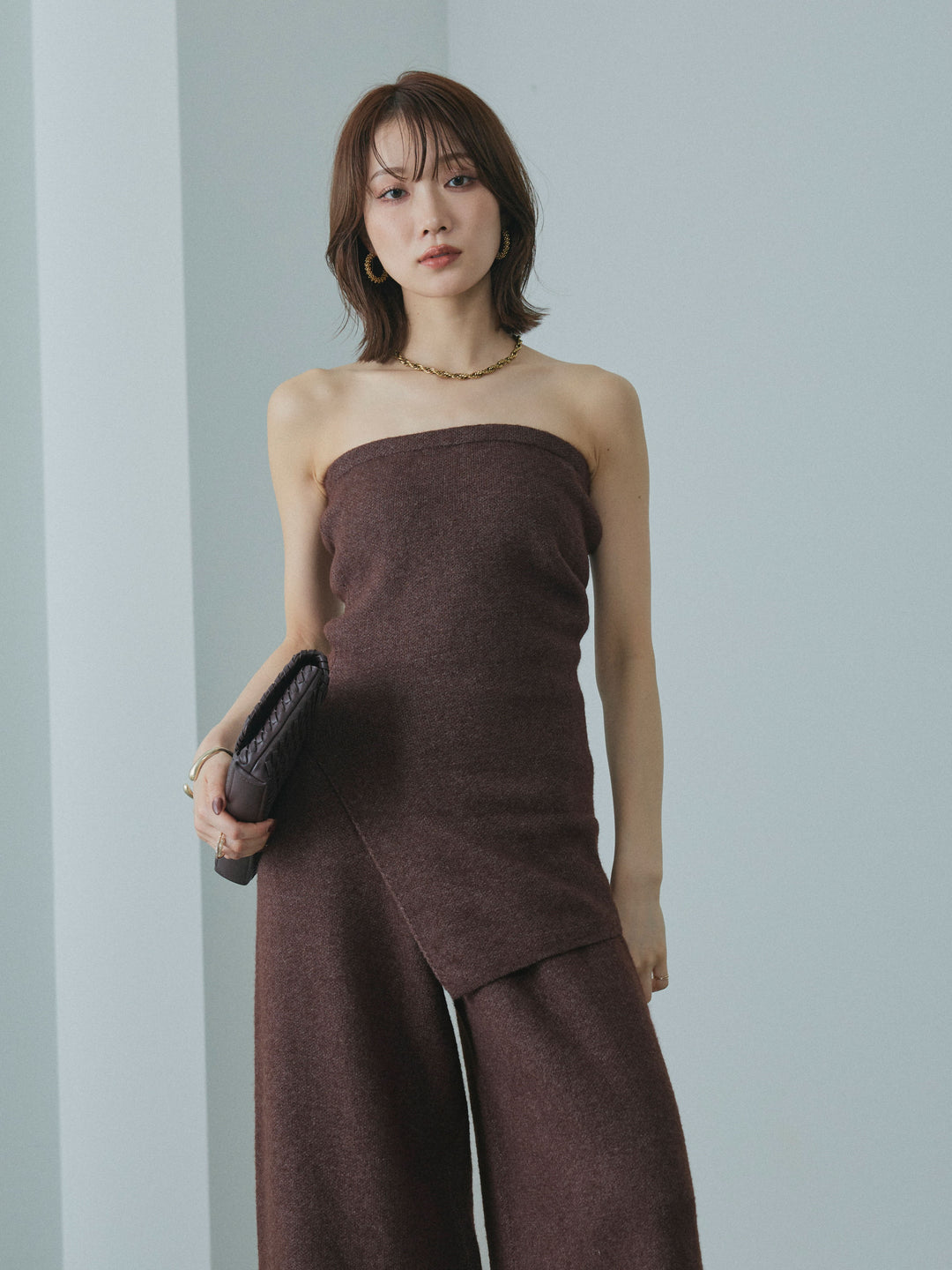 【Allure】[SET]ニットベアトップ＆ワイドパンツSET UP+ニットベアトップ＆ワイドパンツSET UP(2set)