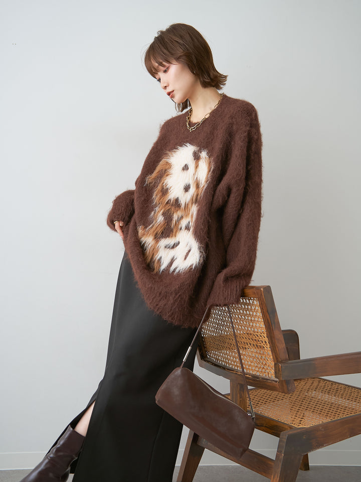 [予約]シャギードッグモチーフニットトップス/brown