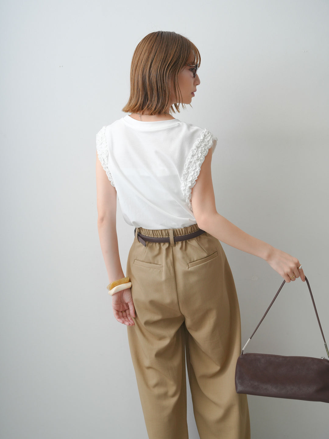 [SET]ホイップフリルフレンチTEE+クレープデシンタックワイドパンツ(2set)