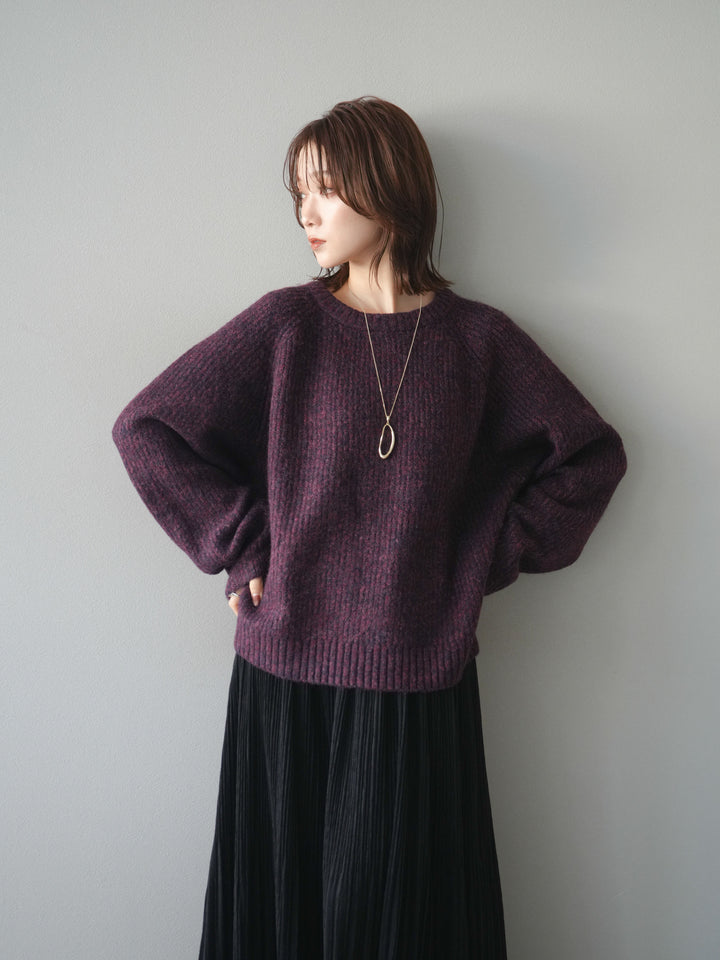 [予約]クルーネック畦編みミックスニット/bordeaux