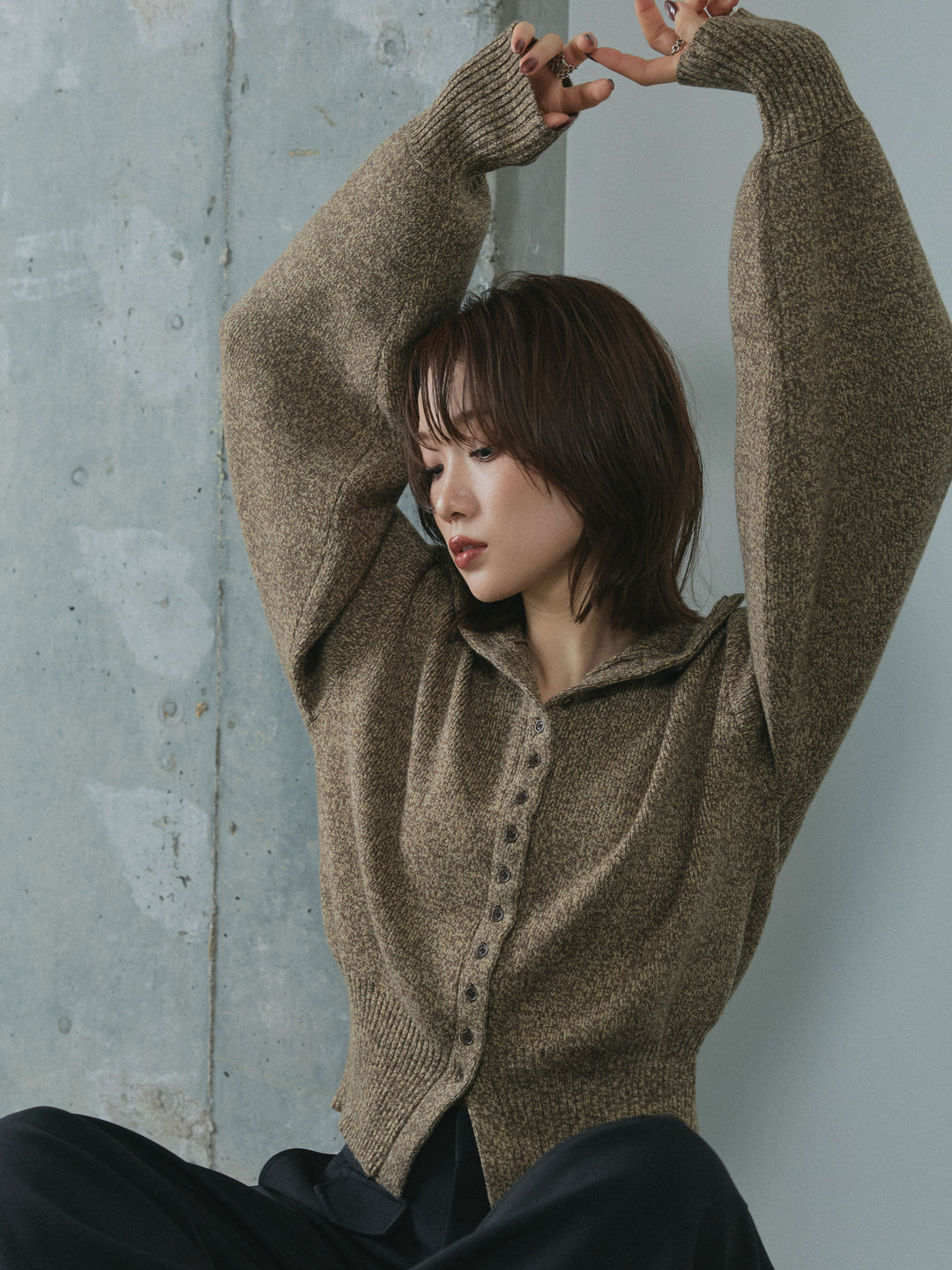 【Allure】[SET]ミックスハイネックカーディガン+ミックスハイネックカーディガン(2set)