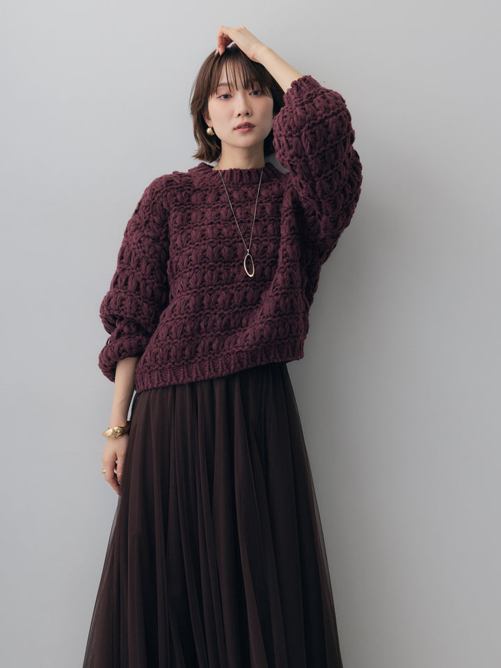 [予約]ループクロップニットトップス/bordeaux