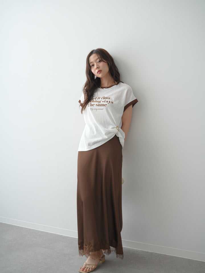 [SET]シアースラブバイカラーフレンチTEE+レースヘムサテンIラインスカート(2set)