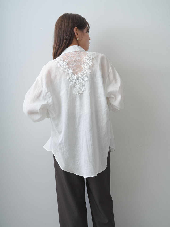 [SET]バックレースノーカラーシャツ+カップ付きバッククロスキャミソール(2set)