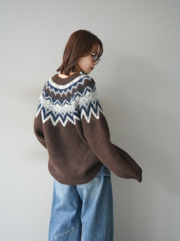 [SET]求心柄オーバーニットプルオーバー+ペインターカーブデニムパンツ(2set)