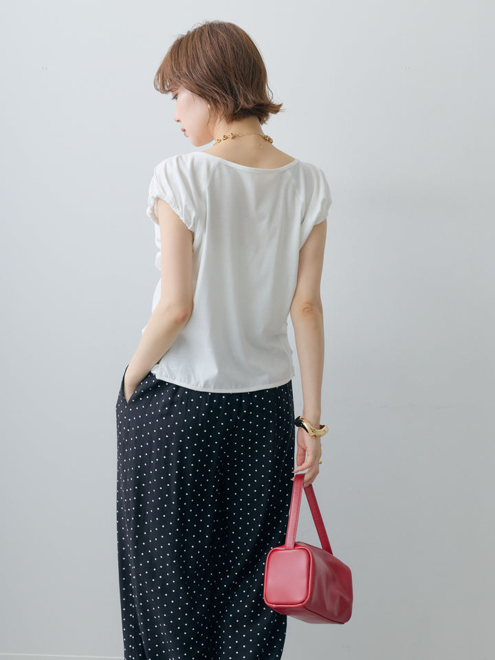 [予約]フレンチスリーブフロントリボンギャザートップス/white