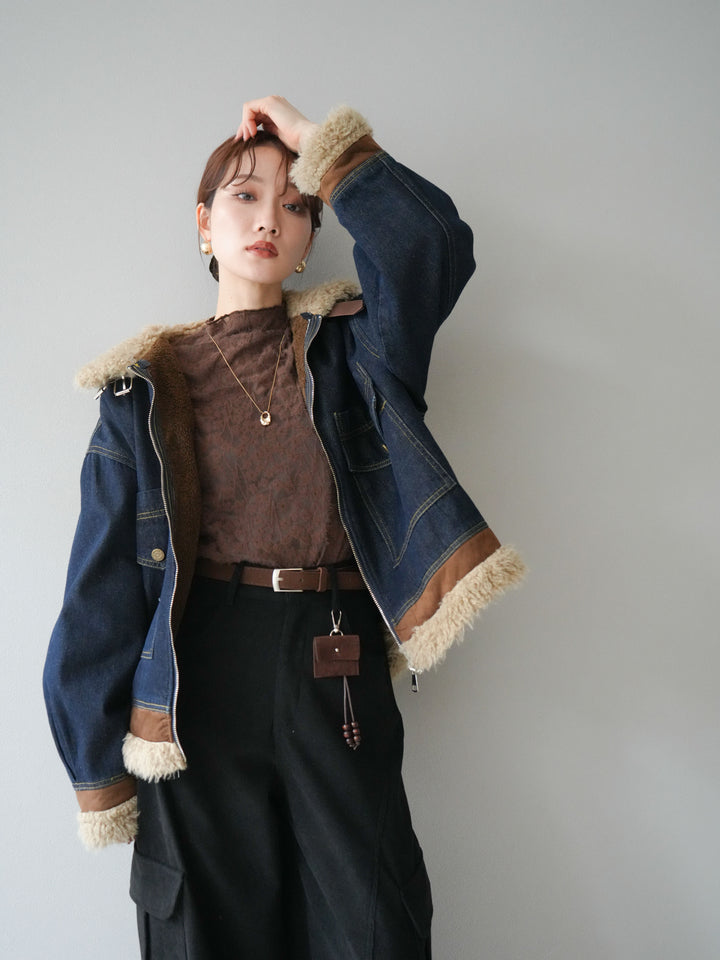 [予約]スタンドカラーファー×デニムジャケット/indigo