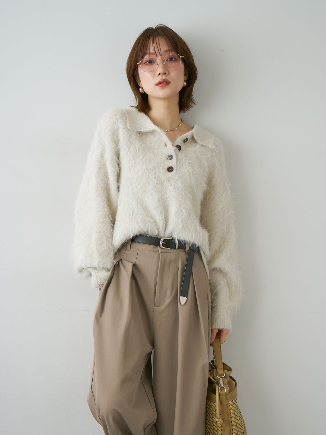 [予約]ヘンリーシャギーニットトップス/oatmeal
