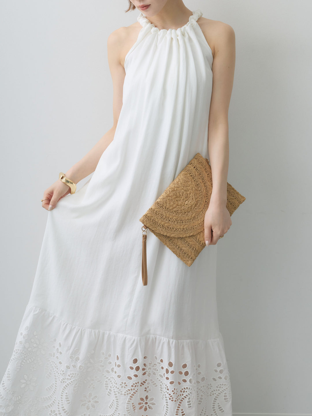 [予約]スカラップヘムカットワークレースキャミワンピース/white