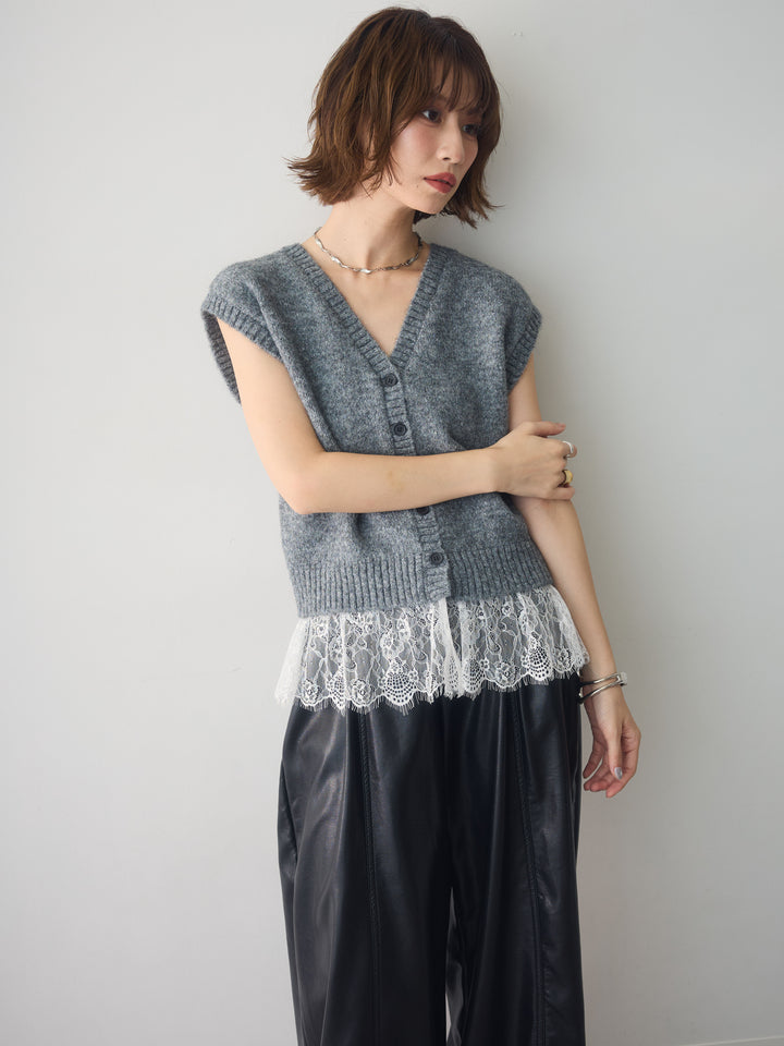 [予約]モヘアレースドッキングベスト/charcoal