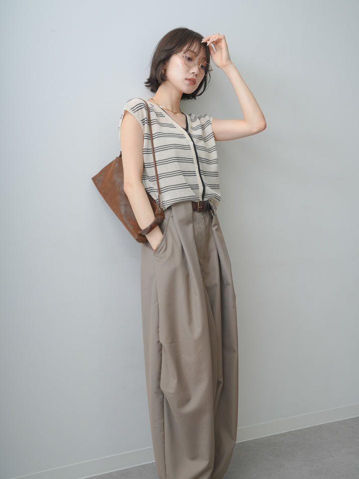 [予約]バイカラーボーダーフレンチニットベスト/beige