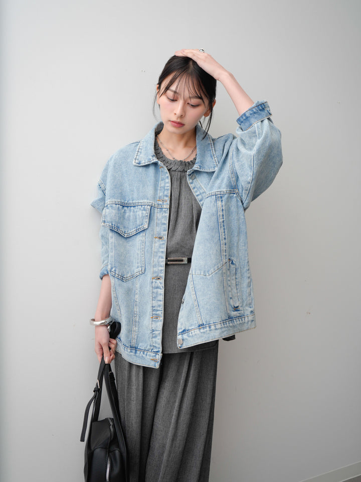 [SET]ループデザインネックノースリブラウス＆ドレープタックパンツSET