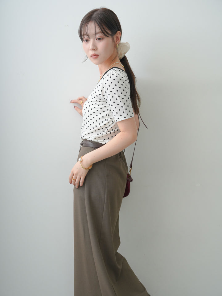 [SET]前後2wayドットバイカラーパイピングTEE+クレープデシンフラップ付きストレートスカート(2set)