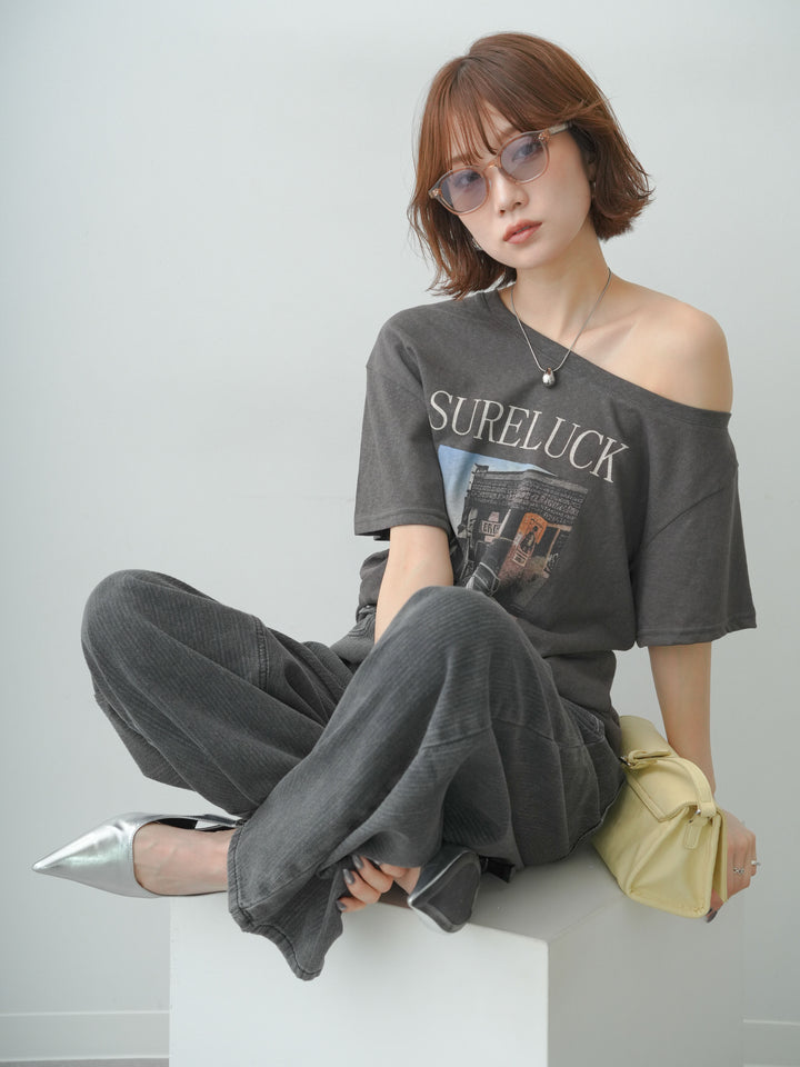 [SET]ワイドネックプリントTEE+ワイドネックプリントTEE(2set)
