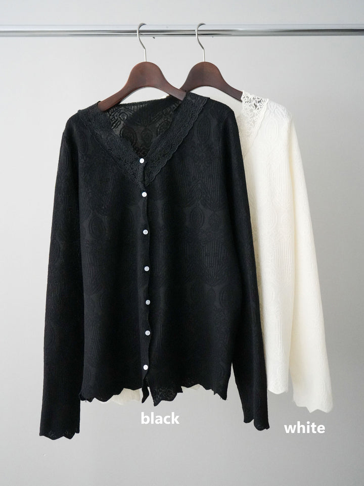 [SET]デザインBIGポケットオーバーデニムジャケット+レースネックジャガードニットカーディガン+サテンライクアシメレーススカート+センターシームフレアパンツ(4set))