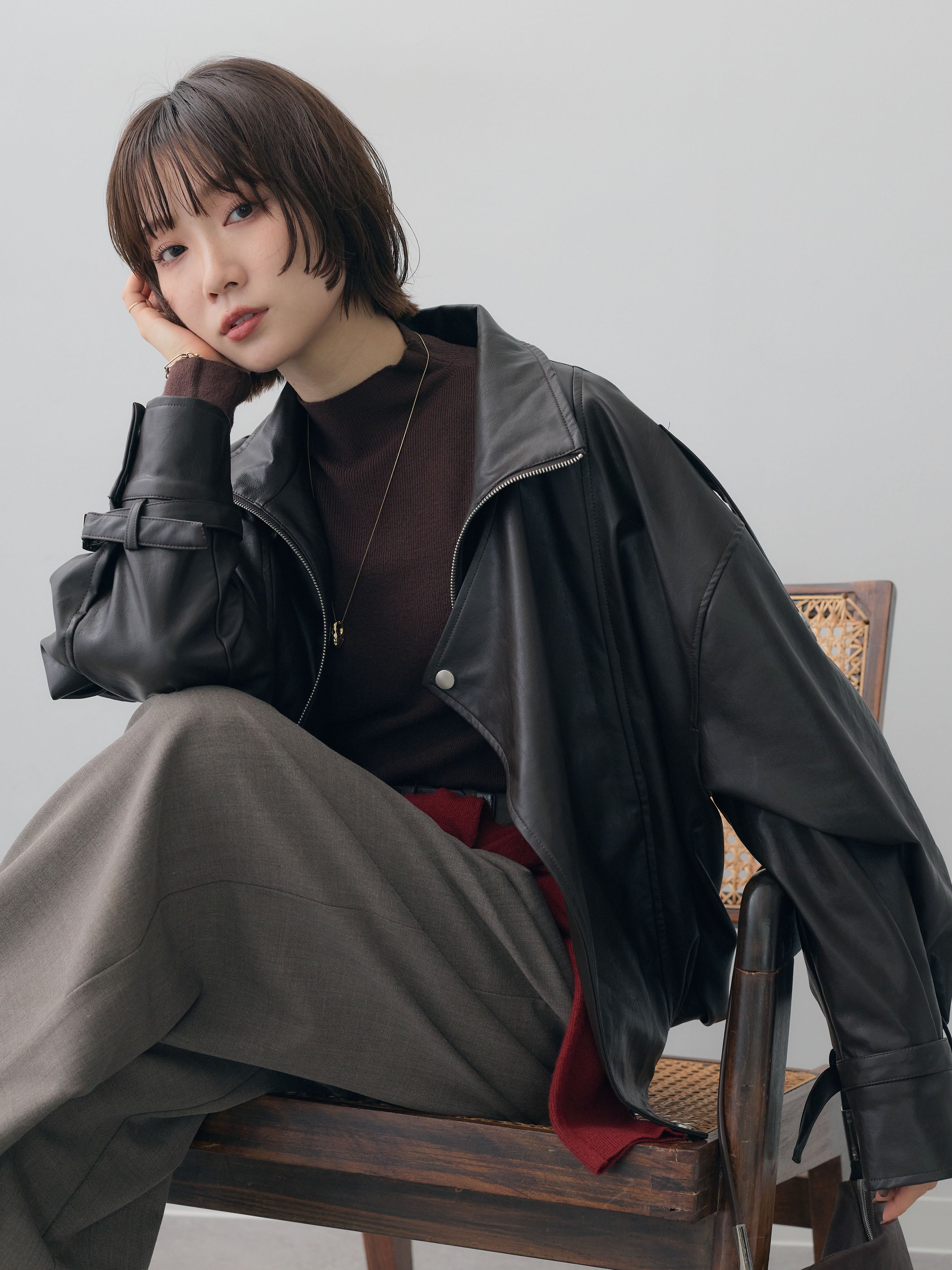 予約]アシメフラップオーバーライダースジャケット/brown – Lumier