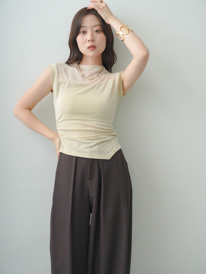 [予約]ラメ切替シアートップス/beige