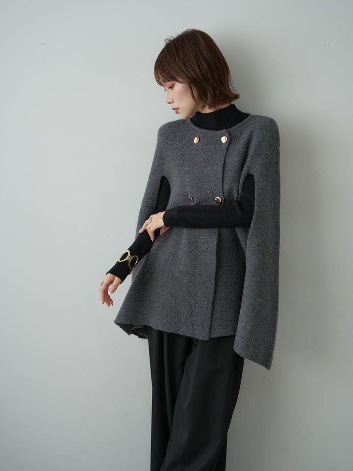 [予約]ゴールドボタンニットケープコート/gray