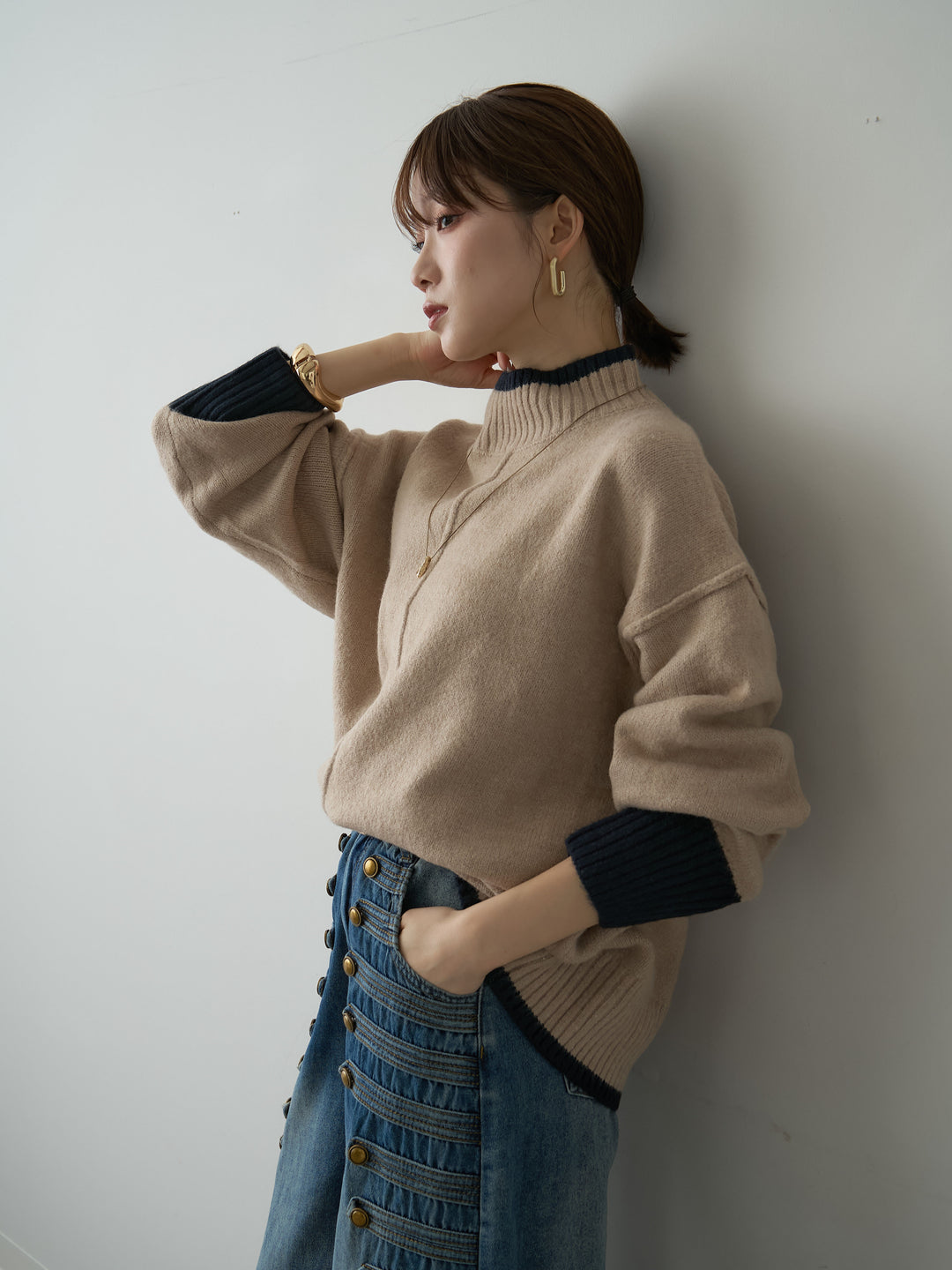 [SET]センターラインバイカラーワイドニットトップス+センターラインバイカラーワイドニットトップス(2set)