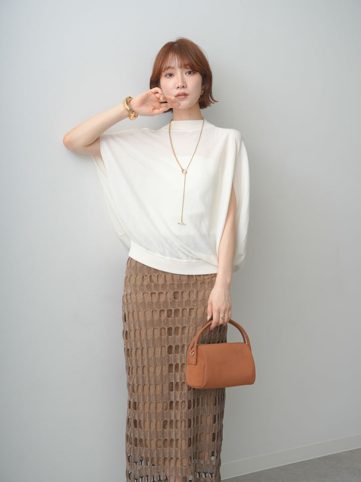 [予約]ボトルネックドロップショルダーニットトップス/white