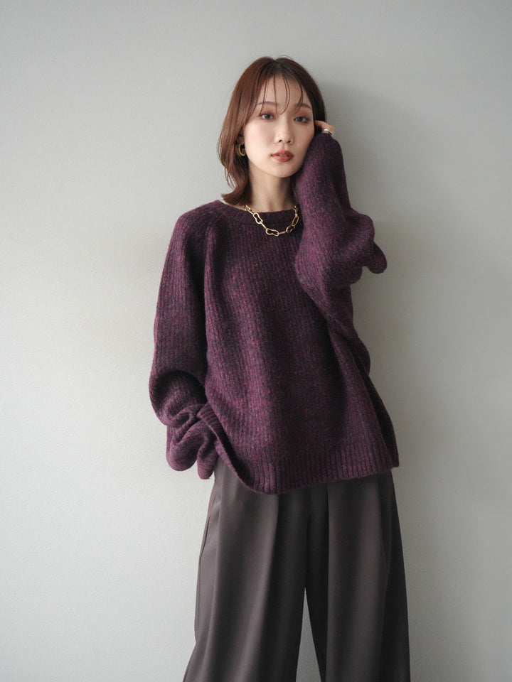 [予約]クルーネック畦編みミックスニット/bordeaux