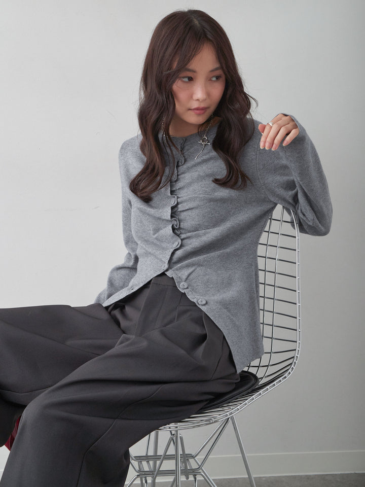 [SET]フロントギャザーカーディガン+ツイルタックワイドパンツ(2set)